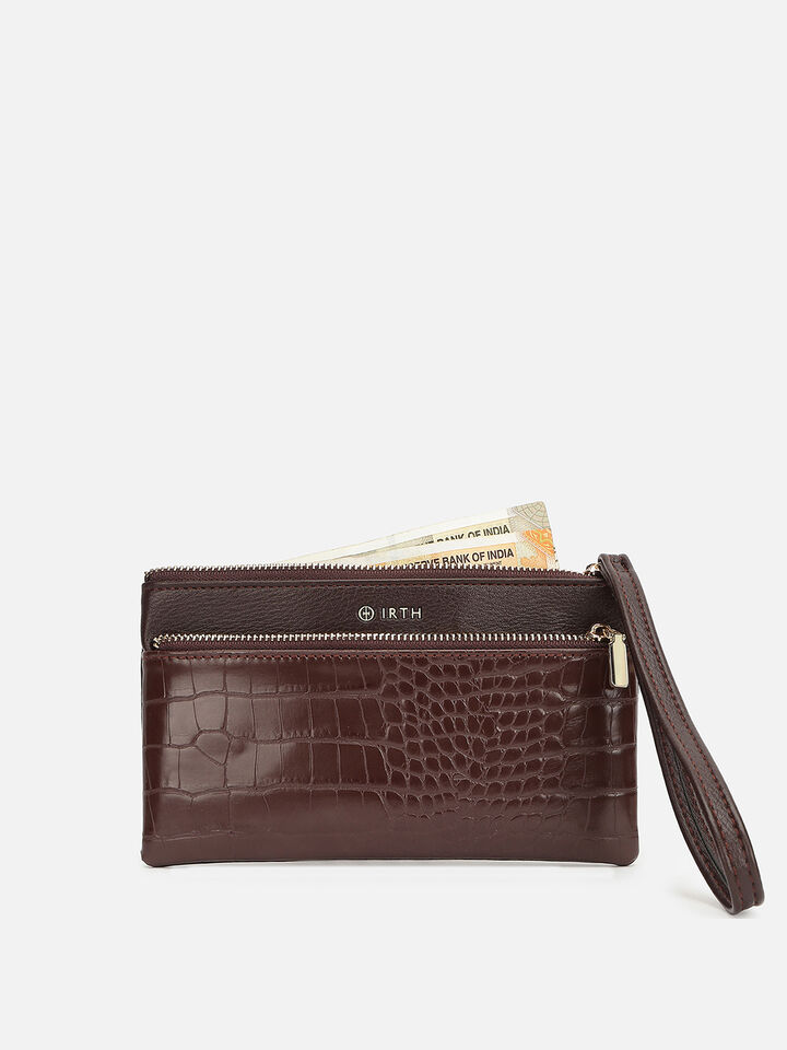 Zuri Croco Wristlet Wallet - Brown