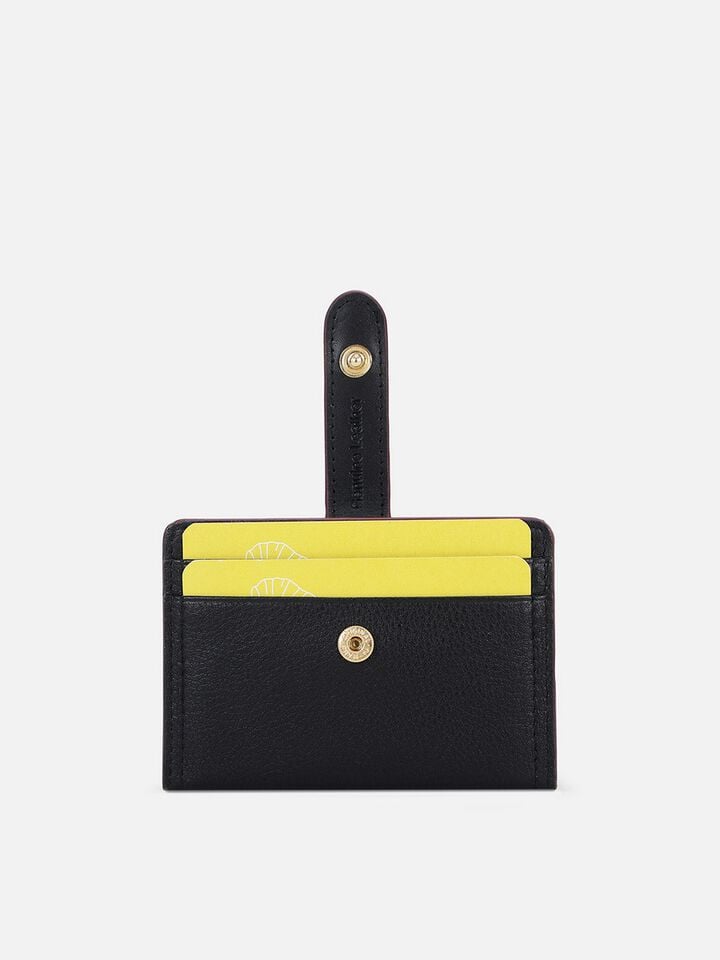 Snap Leather Card Holder - Black