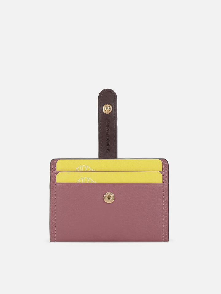Snap Leather Card Holder - Pink