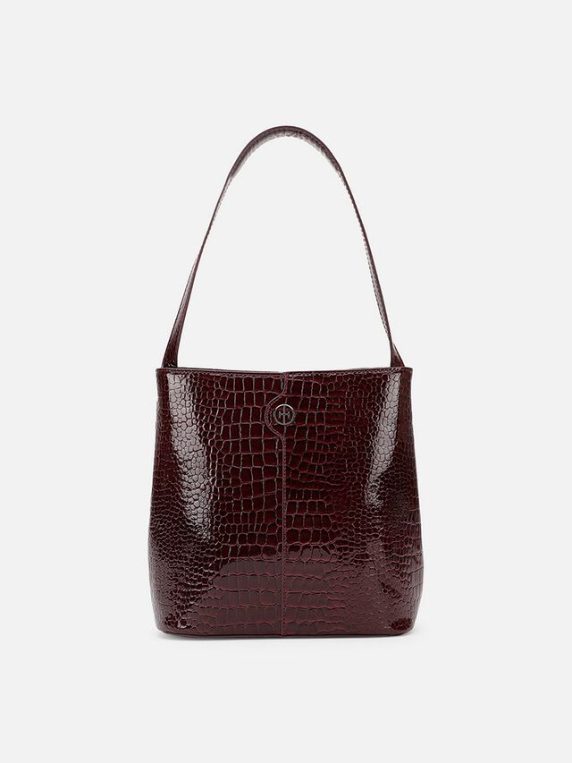 Phoebe Croco Shoulder Bag - Dark Cherry
