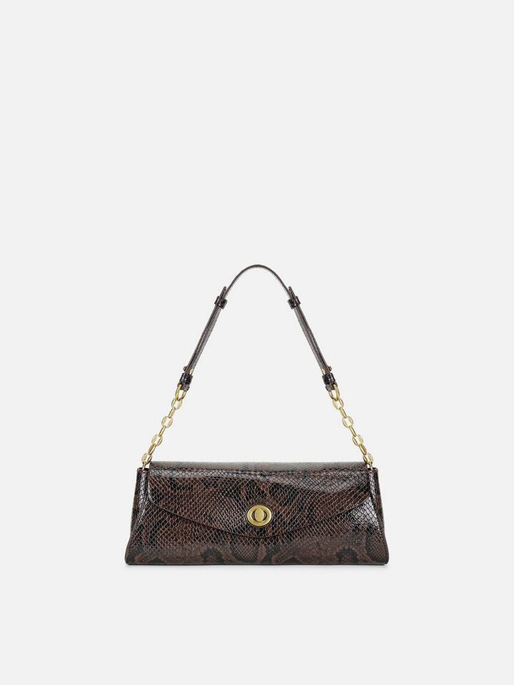 Ness Snakeskin Shoulder Bag - Brown