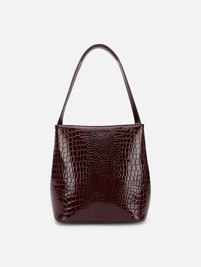 Phoebe Croco Shoulder Bag - Dark Cherry