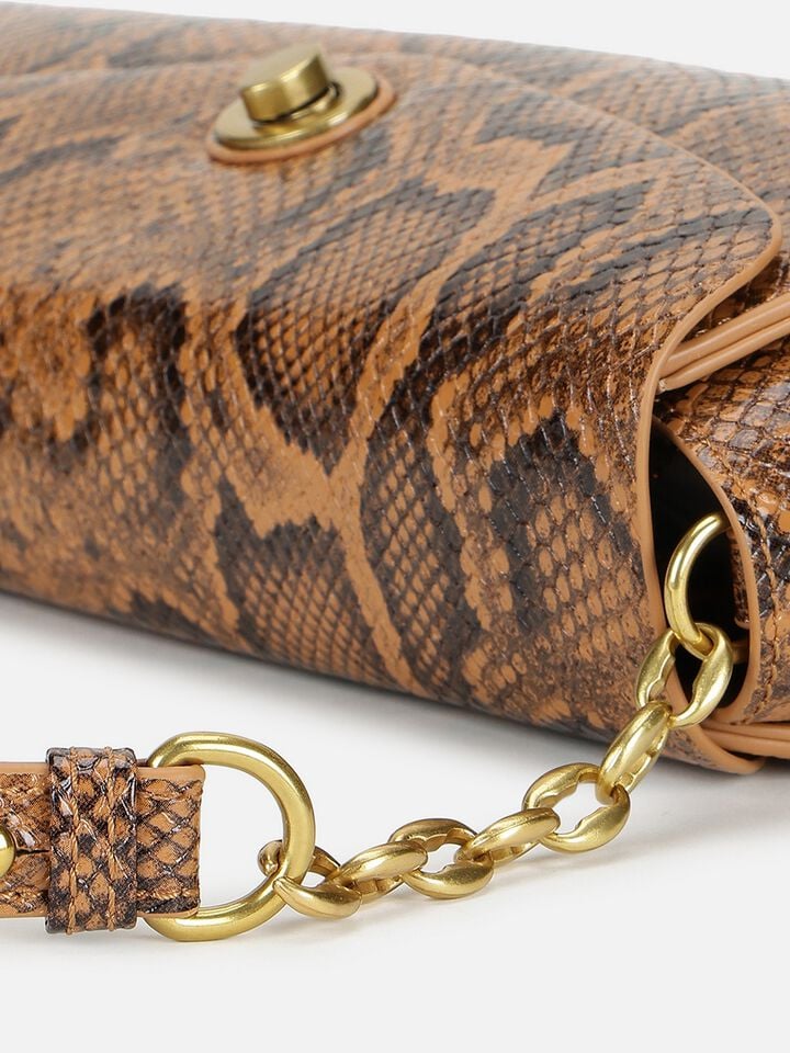 Ness Snakeskin Shoulder Bag - Tan