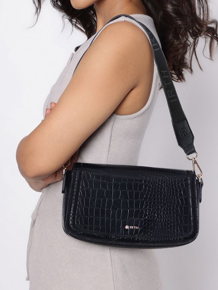 Sophie Croco Shoulder Bag - Black