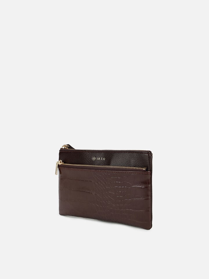 Zuri Croco Wristlet Wallet - Brown
