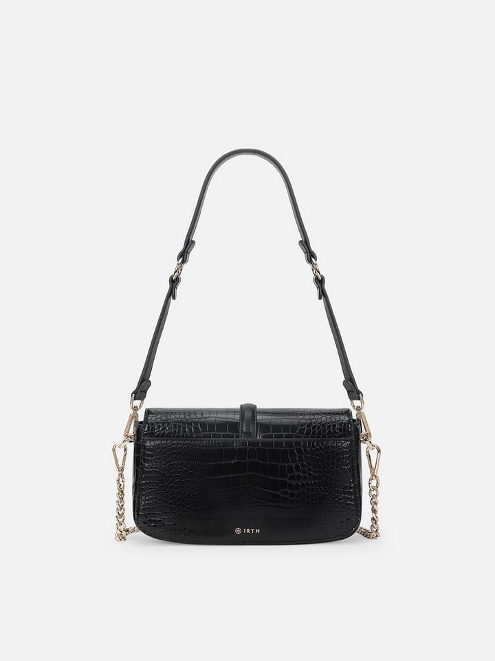 Sophie Croco Shoulder Bag - Black