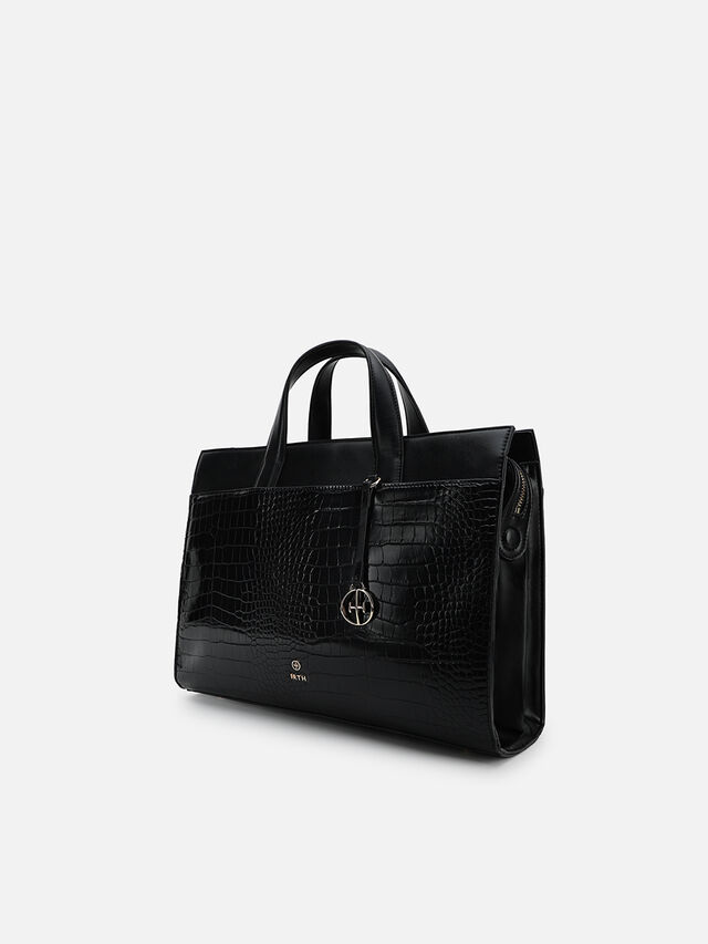 Olivia Croco Work Bag - Black