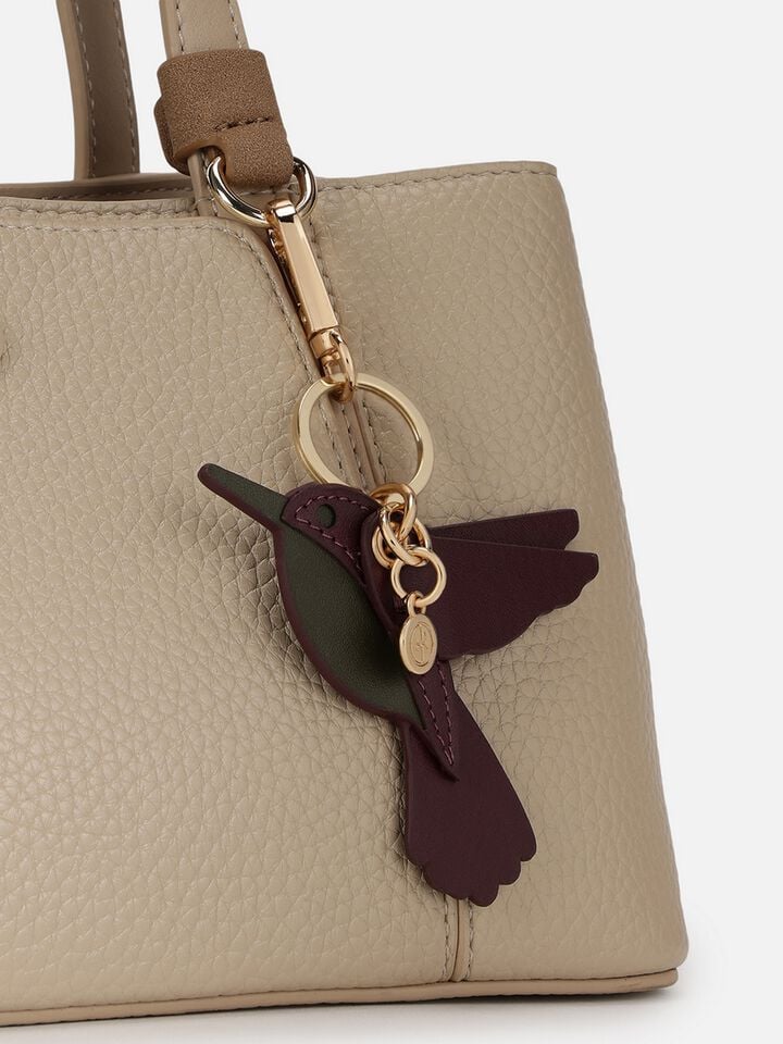 Hummingbird Leather Bag Charm - Dark Cherry