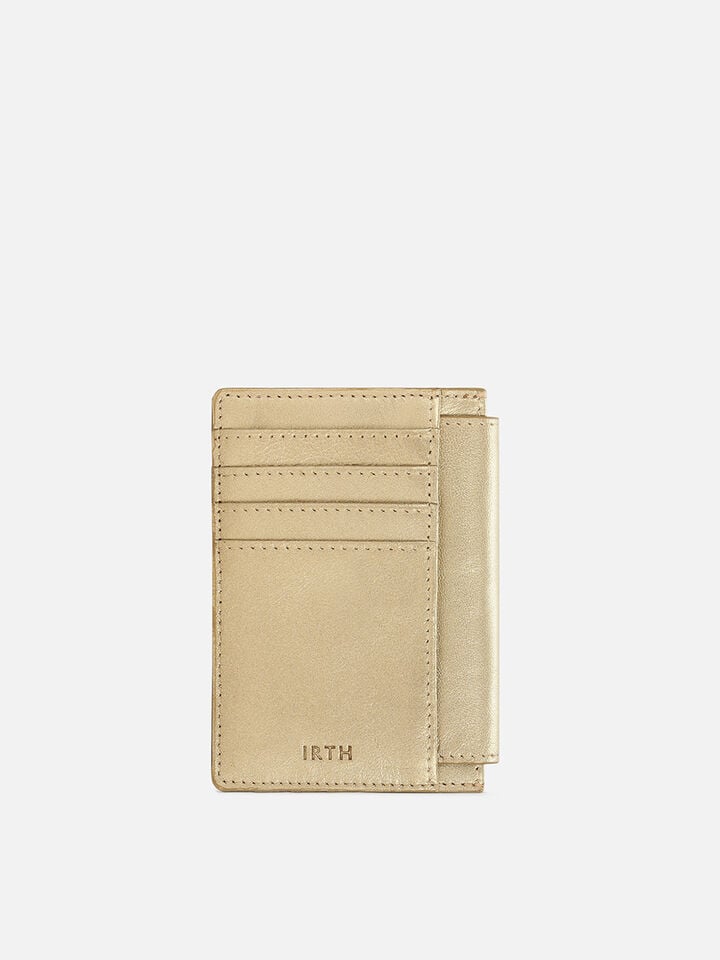 Flip Leather Card Holder - Gold