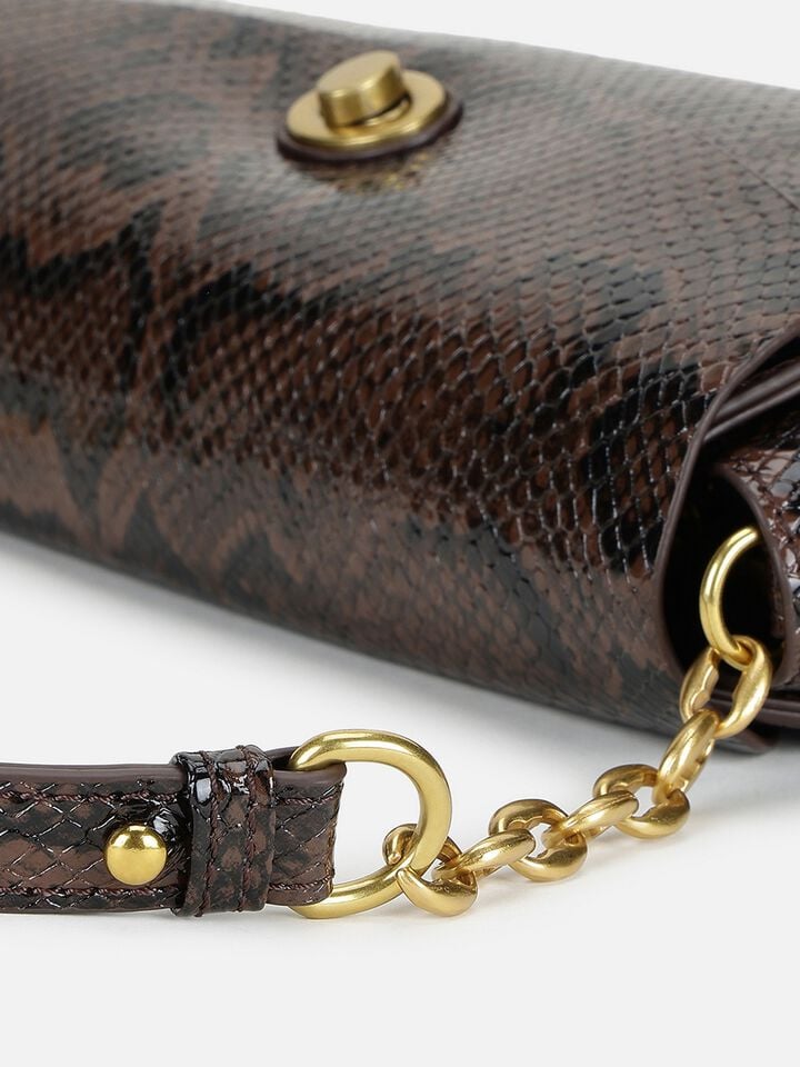 Ness Snakeskin Shoulder Bag - Brown