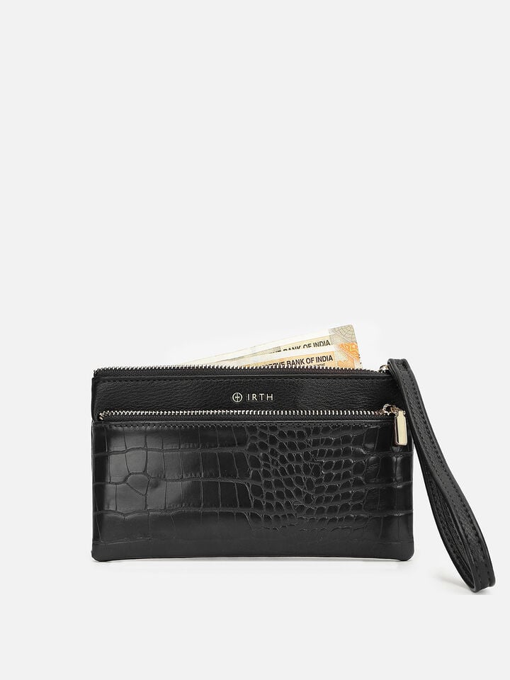 Zuri Croco Wristlet Wallet - Black