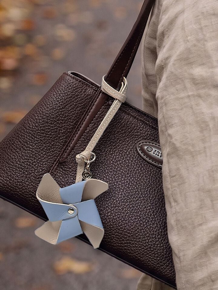 Pinwheel Leather Bag Charm - Blue