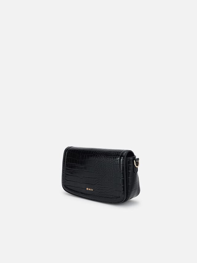 Sophie Croco Shoulder Bag - Black