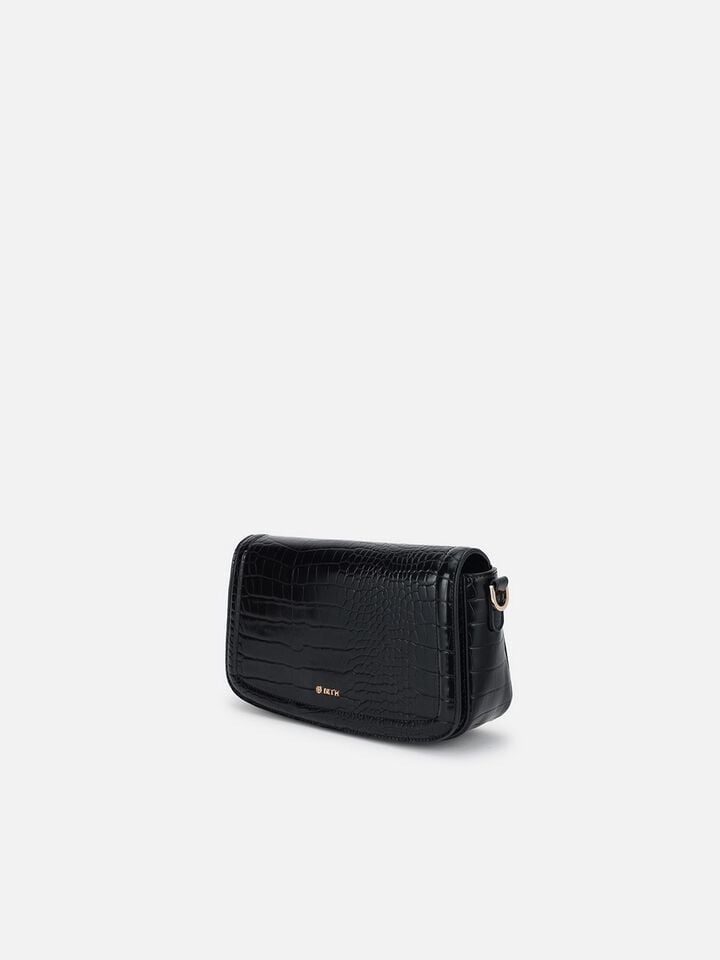 Sophie Croco Shoulder Bag - Black