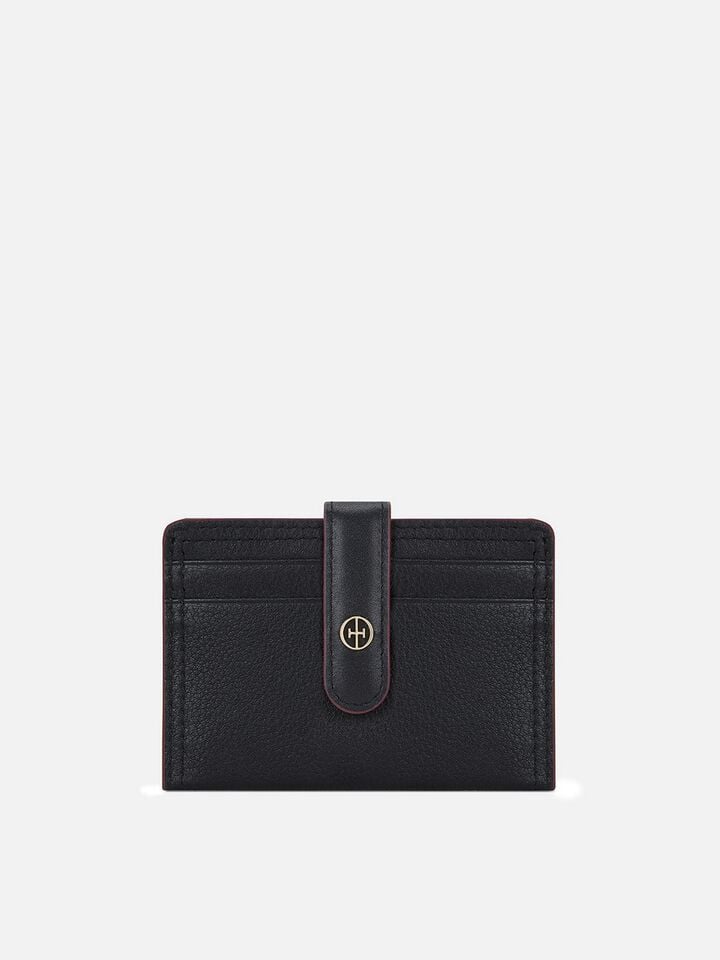 Snap Leather Card Holder - Black