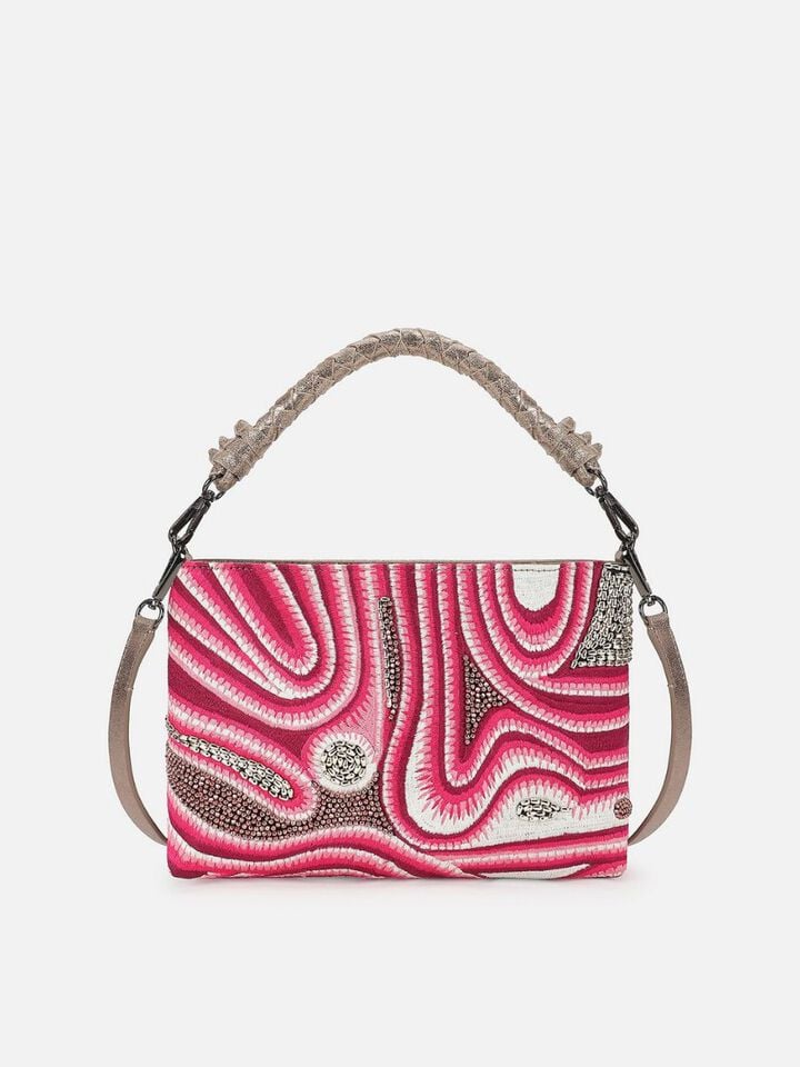Beaded Threads Leather Handheld - Pink