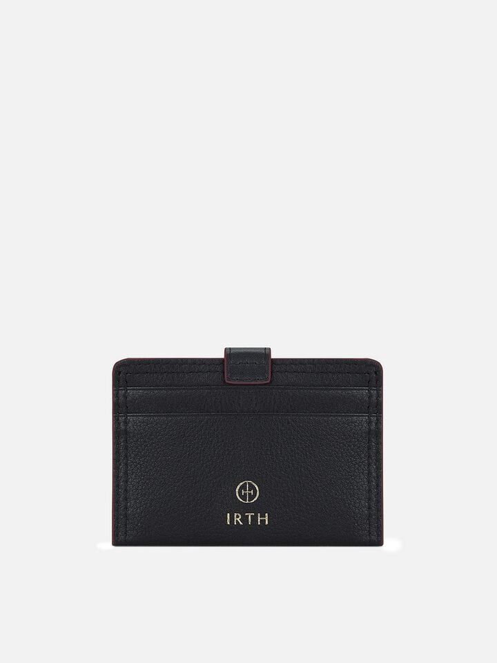 Snap Leather Card Holder - Black
