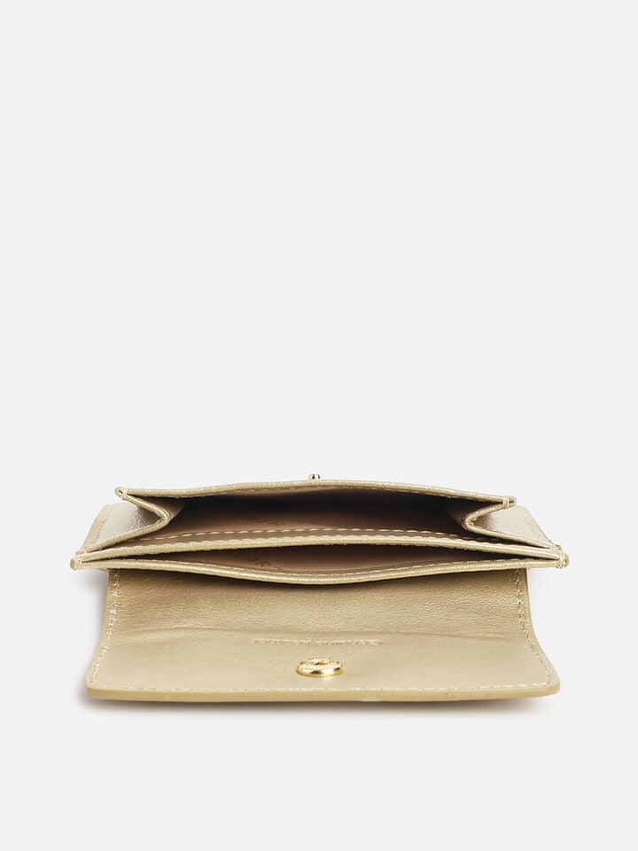 Flip Leather Card Holder - Gold