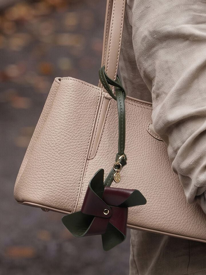 Pinwheel Leather Bag Charm - Dark Cherry