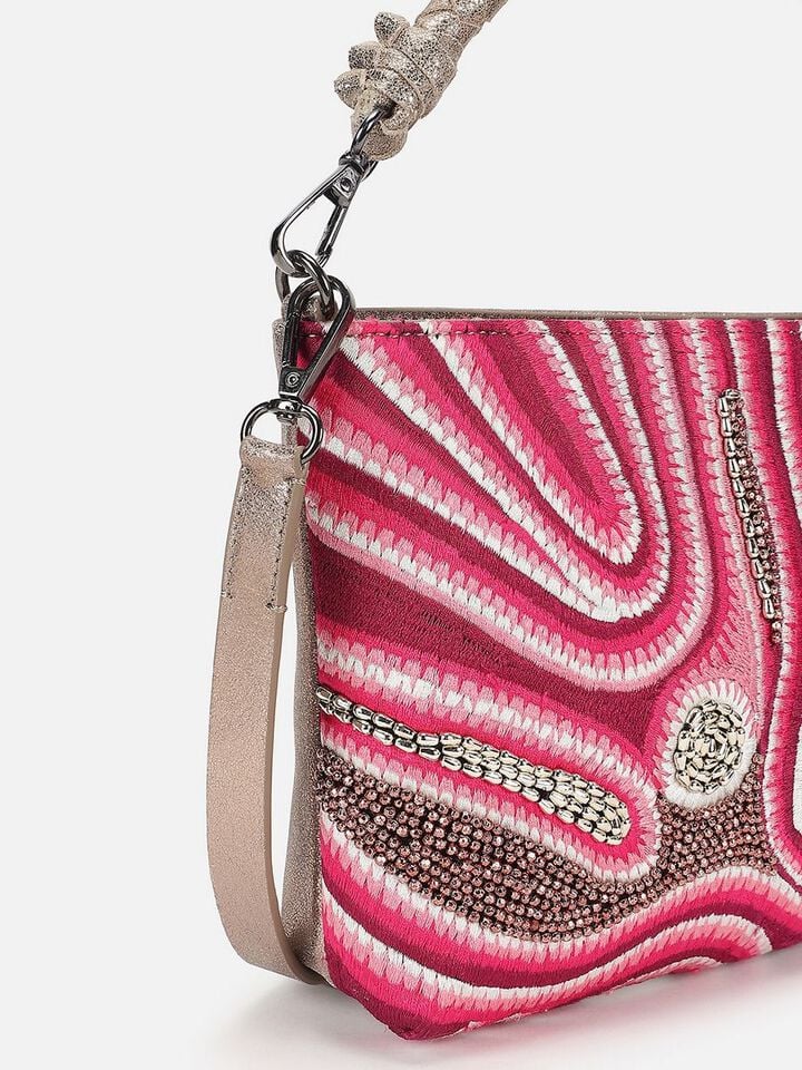 Beaded Threads Leather Handheld - Pink