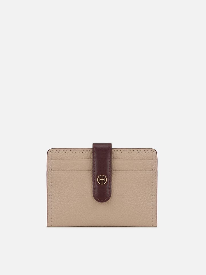 Snap Leather Card Holder - Beige