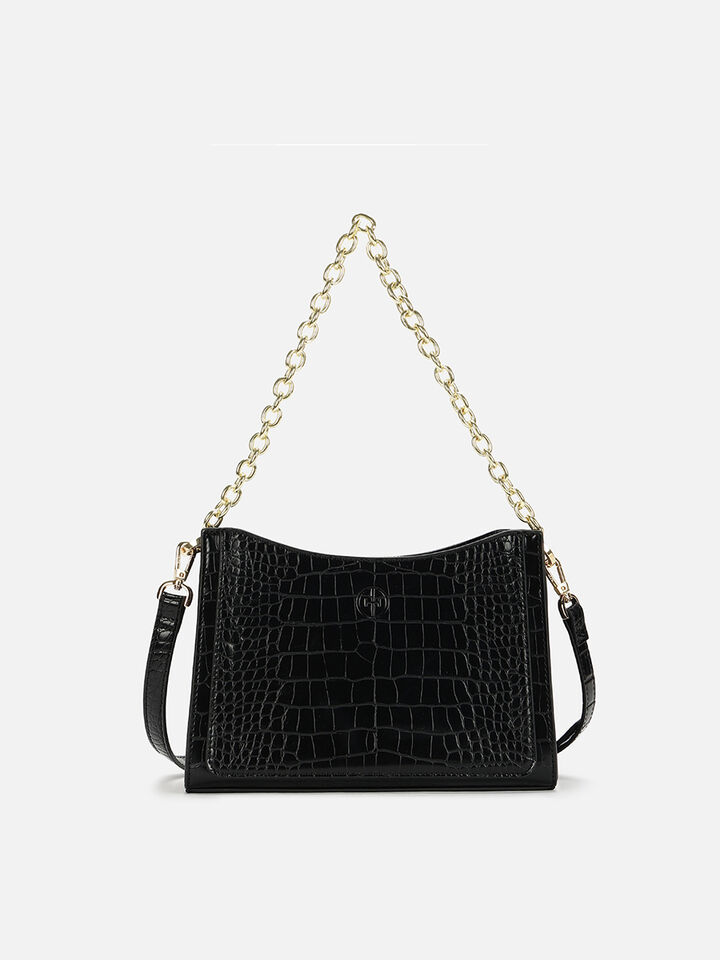 Penelope Croco Shoulder Bag - Black