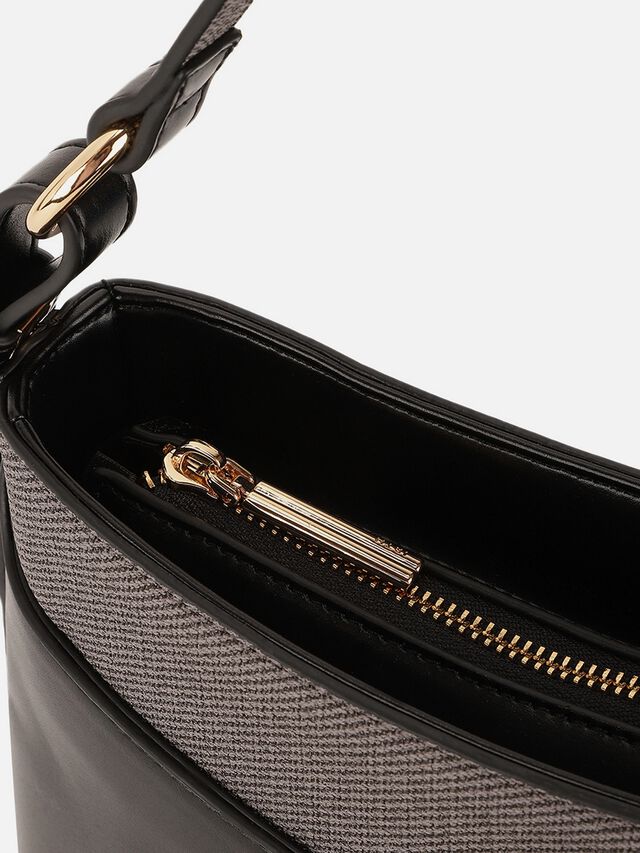 Olivia Tweed Shoulder Bag - Black