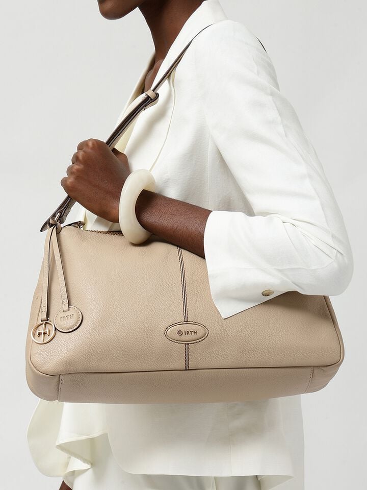 Lucy Leather Shoulder Bag - Beige