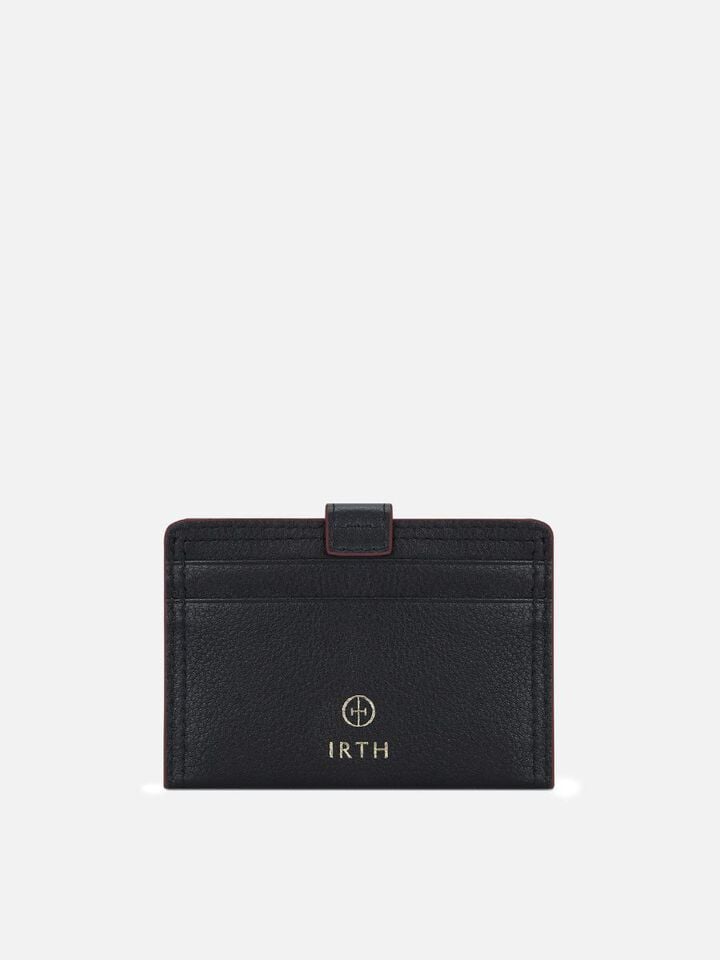 Snap Leather Card Holder - Black