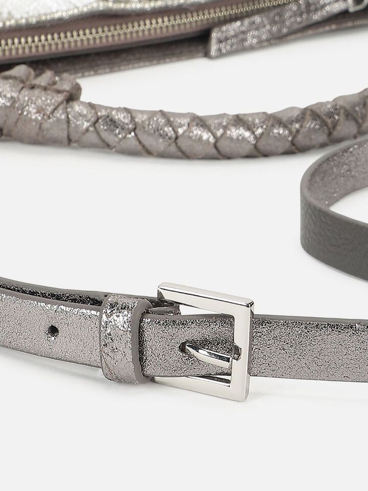 Beaded Threads Leather Handheld - Silver