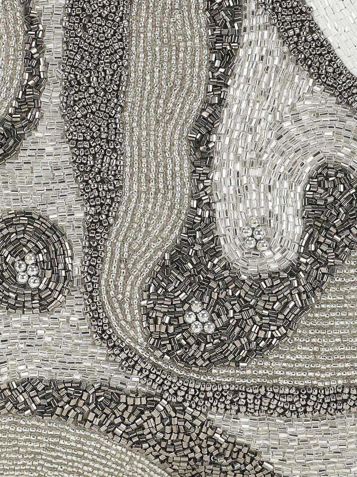 Beaded Threads Leather Handheld - Silver