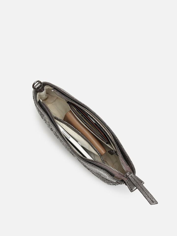Beaded Threads Leather Handheld - Silver