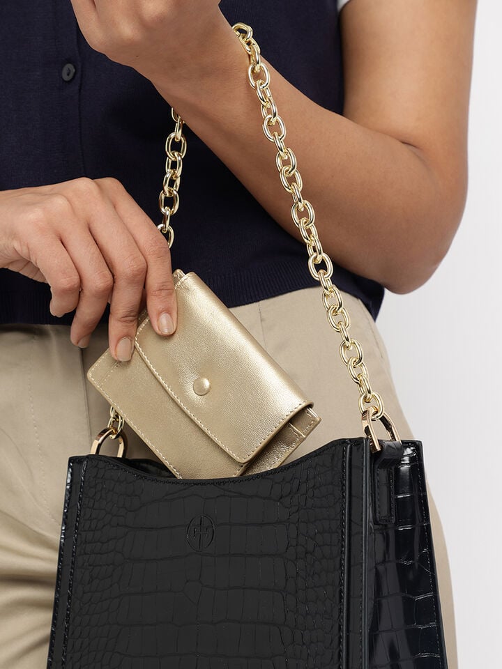 Flip Leather Card Holder - Gold