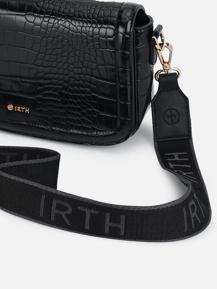 Sophie Croco Shoulder Bag - Black