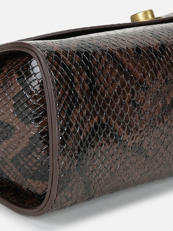 Ness Snakeskin Shoulder Bag - Brown