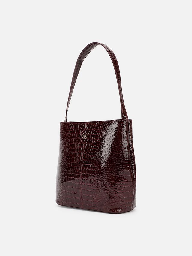 Phoebe Croco Shoulder Bag - Dark Cherry