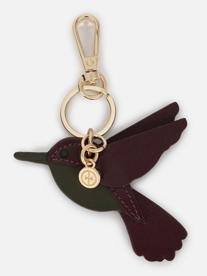 Hummingbird Leather Bag Charm - Dark Cherry