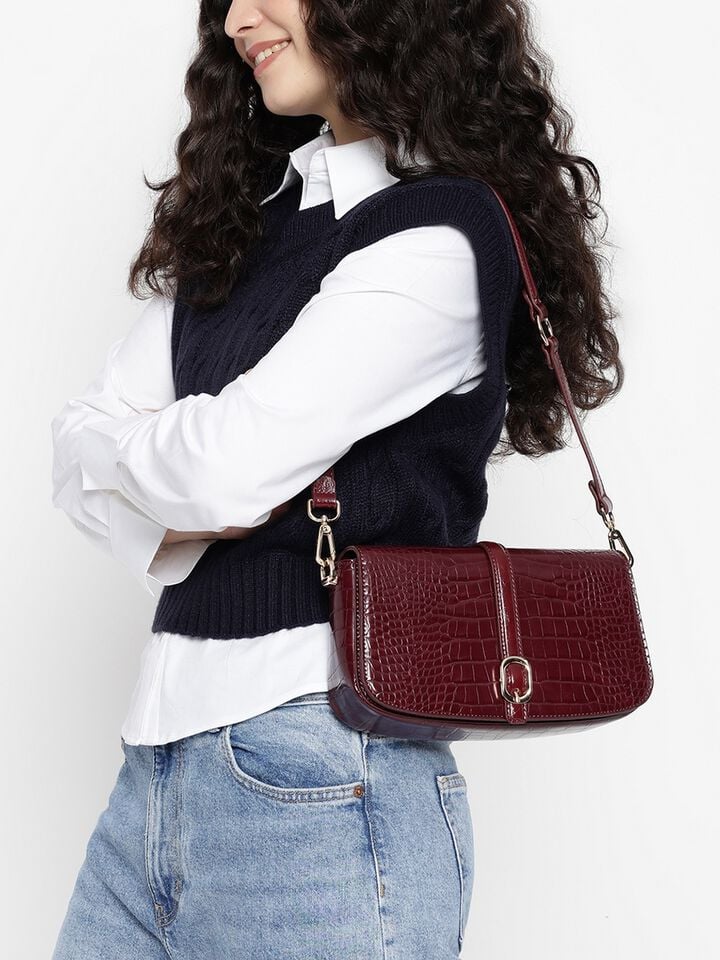 Sophie Croco Shoulder Bag - Dark Cherry