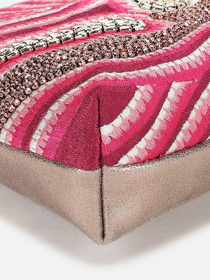Beaded Threads Leather Handheld - Pink